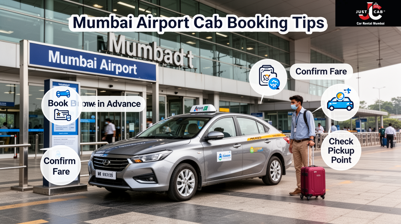 Mumbai airport cab pickup at T2 terminal with driver holding passenger name placard for safe, on-time transfer.