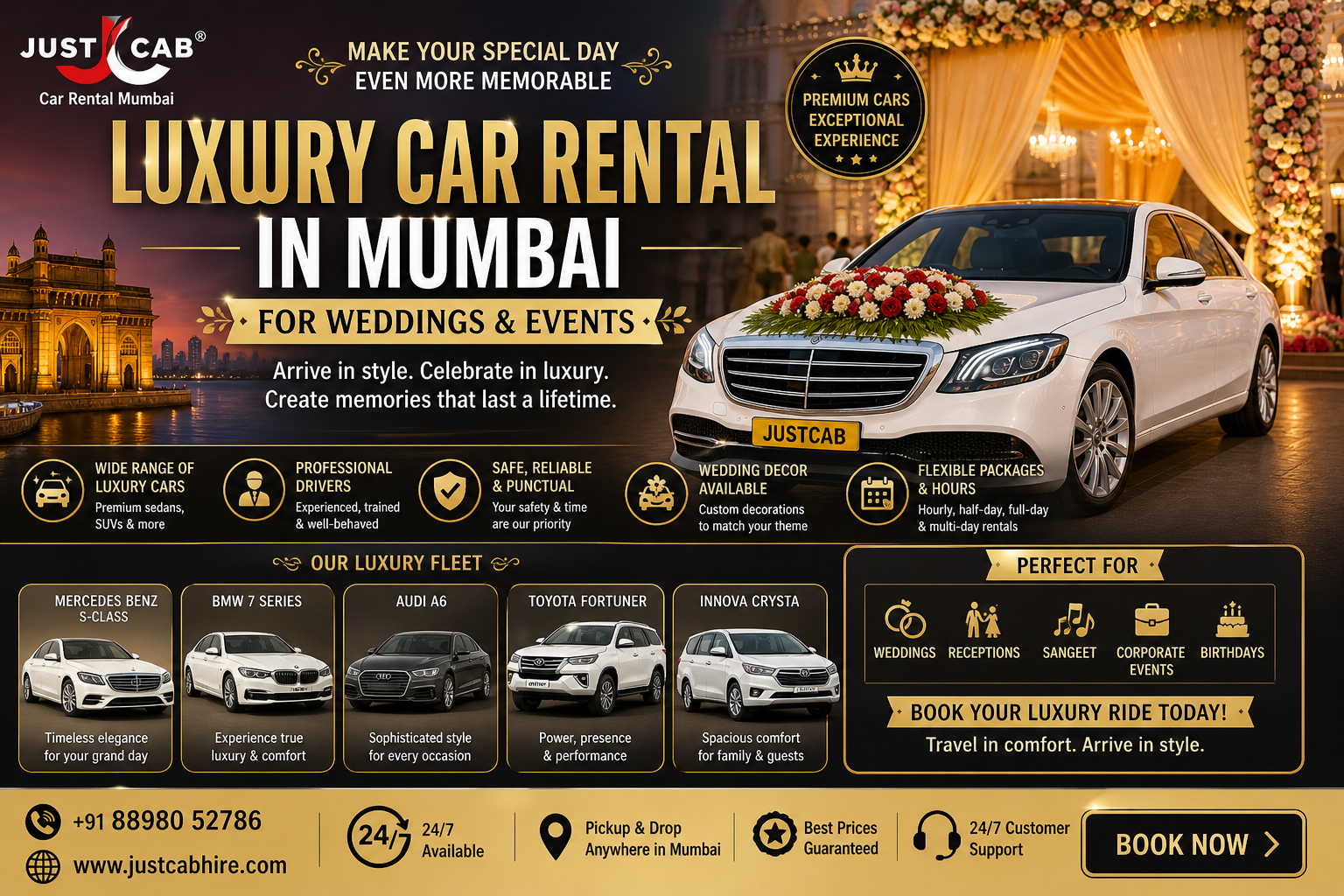 Luxury car rental Mumbai wedding event cab