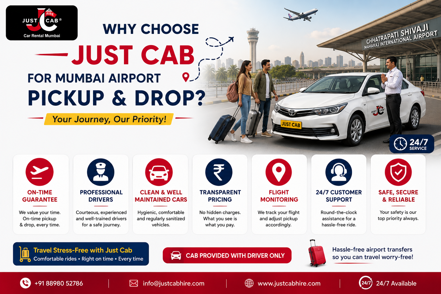 Mumbai airport cab pickup service by Just Cab with professional driver
