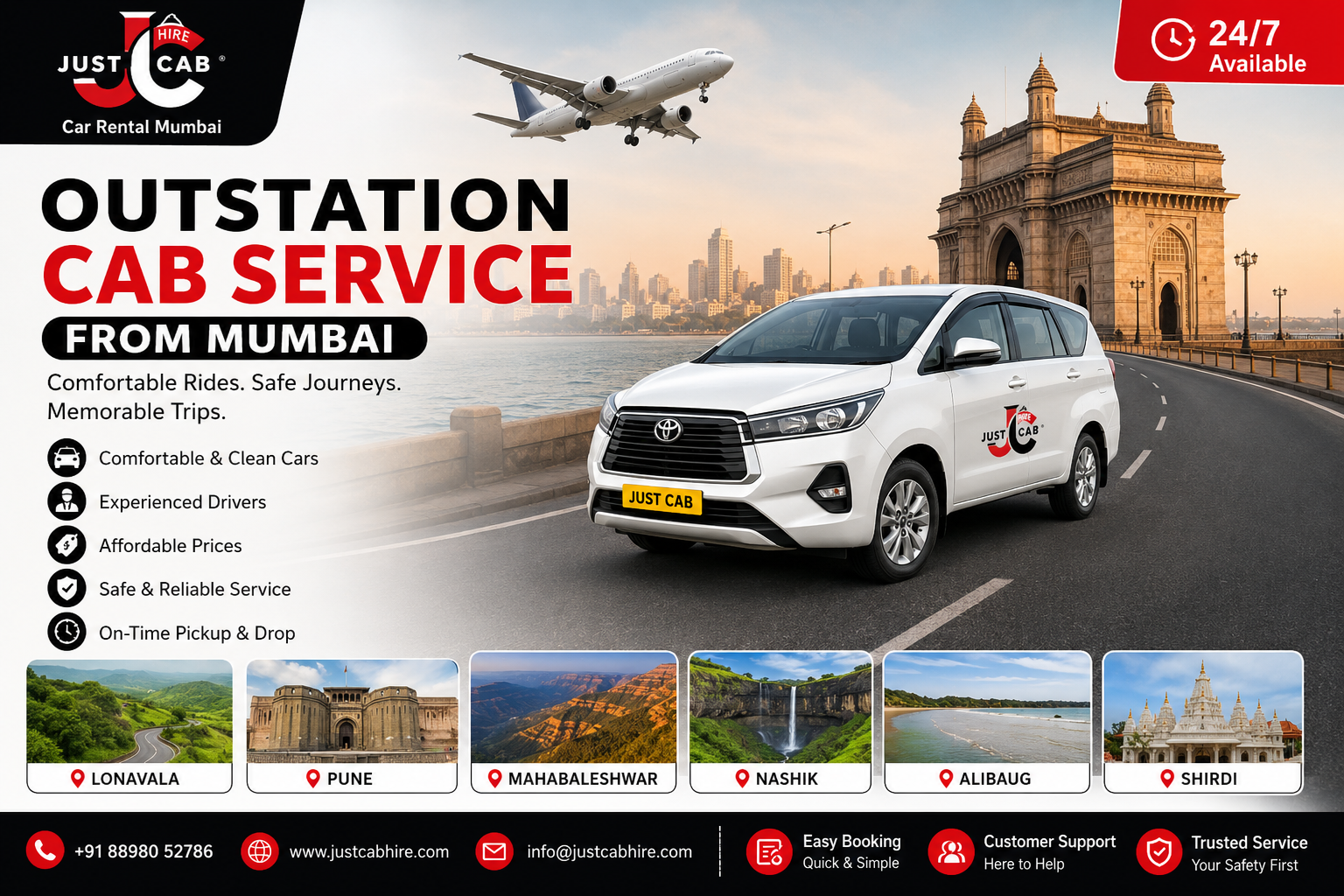 Outstation cab service from Mumbai for weekend travel with Just Cab