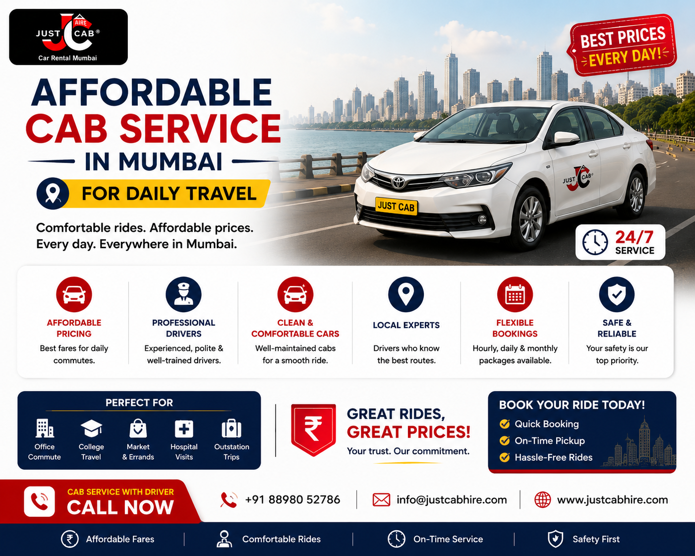 Affordable daily cab service in Mumbai by Just Cab