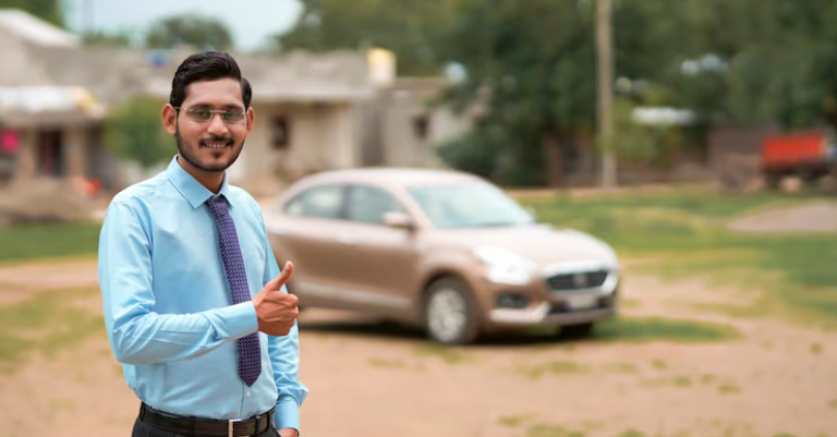 Senior citizen using a comfortable car rental service in Mumbai